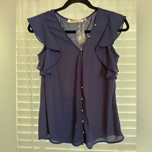 Navy Blouse with Gold buttons